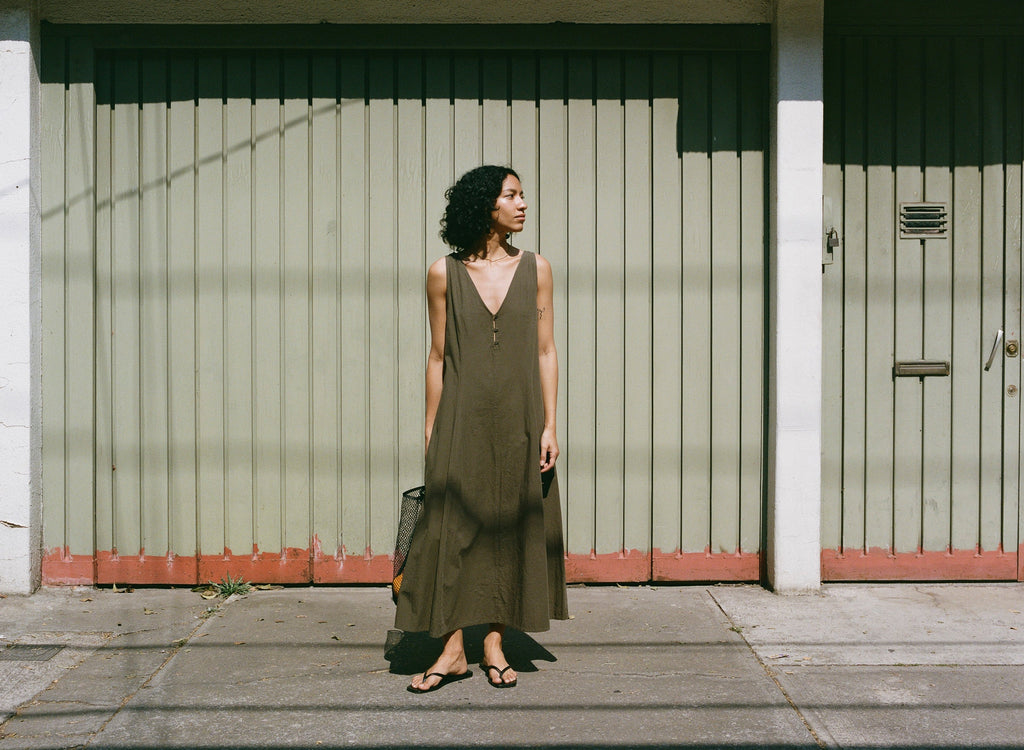 Maritza Dress, Textured Organic Poplin, Fern