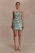 Juniper Hand Embroidered Floral Mini Dress - Gold/Teal