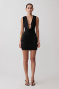Scarlet Slinky Cowl Mini Dress - Black