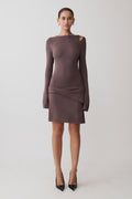 Cresida Knit Long Sleeve Mini Dress With Hardware - Peppercorn