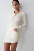 Agness Long Sleeve Button Up Knit Dress - Ivory