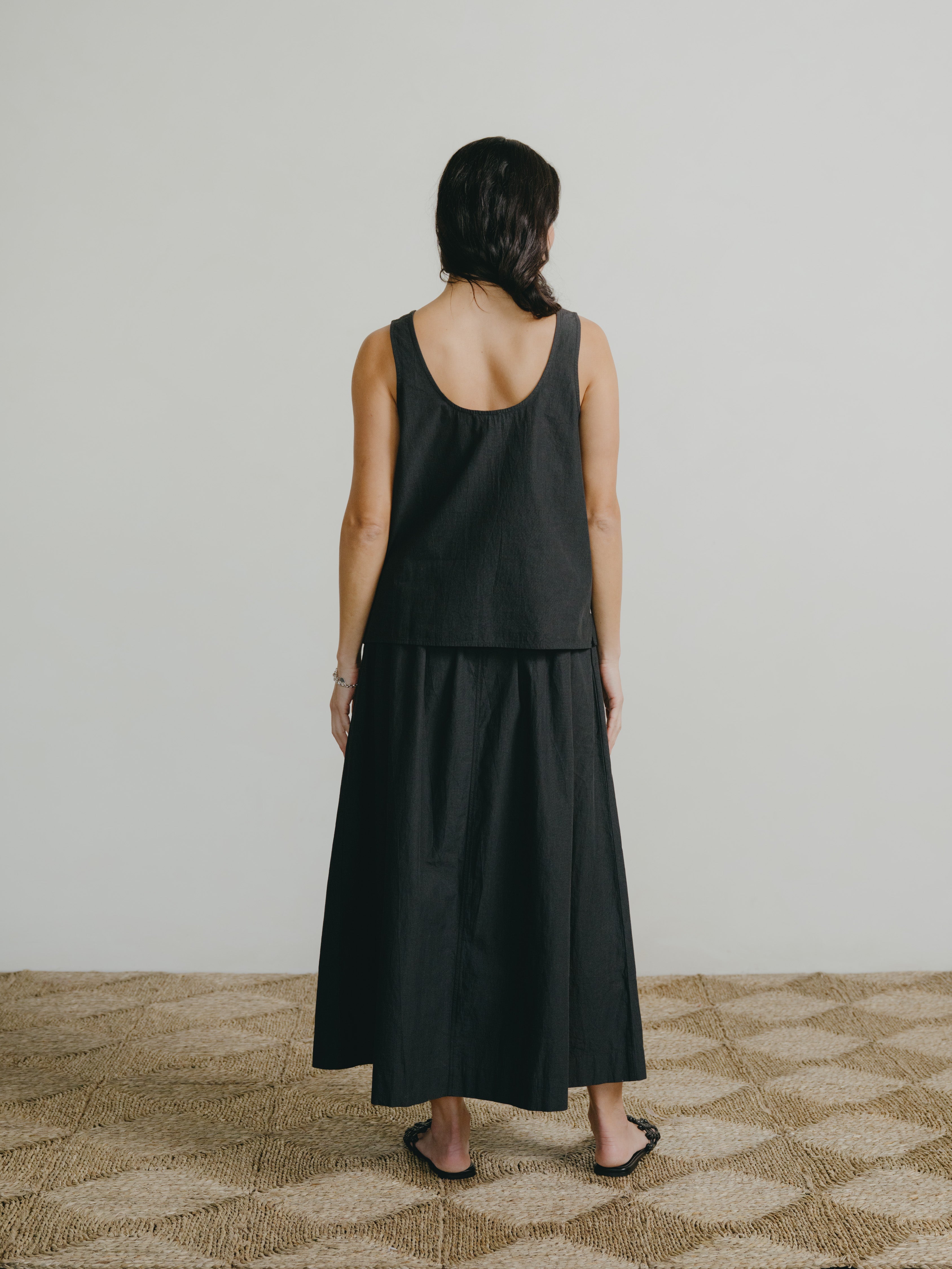 Ananda Skirt, Textured Organic Poplin, Soft Black